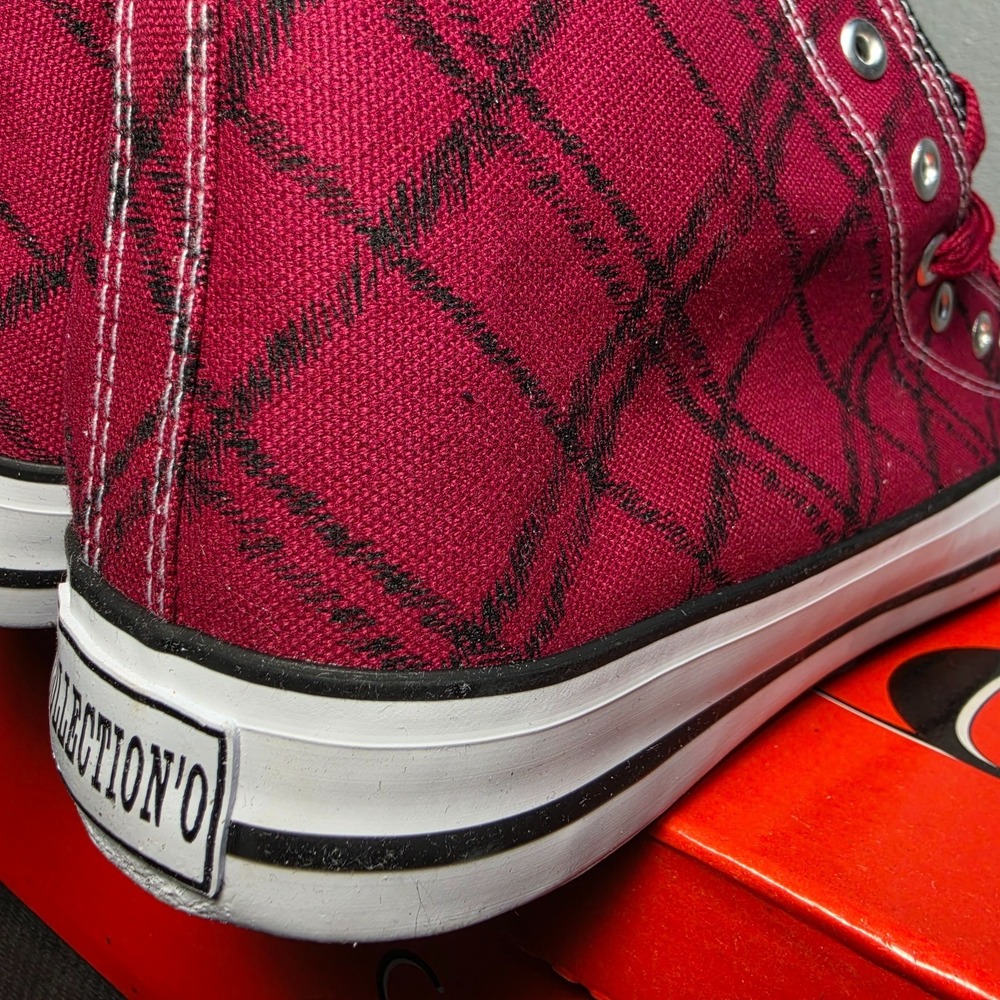 Men's Size 10 Collection'O Sport Shoes H-6041 Dark Red Black Canvas High Top - Picture 5 of 11